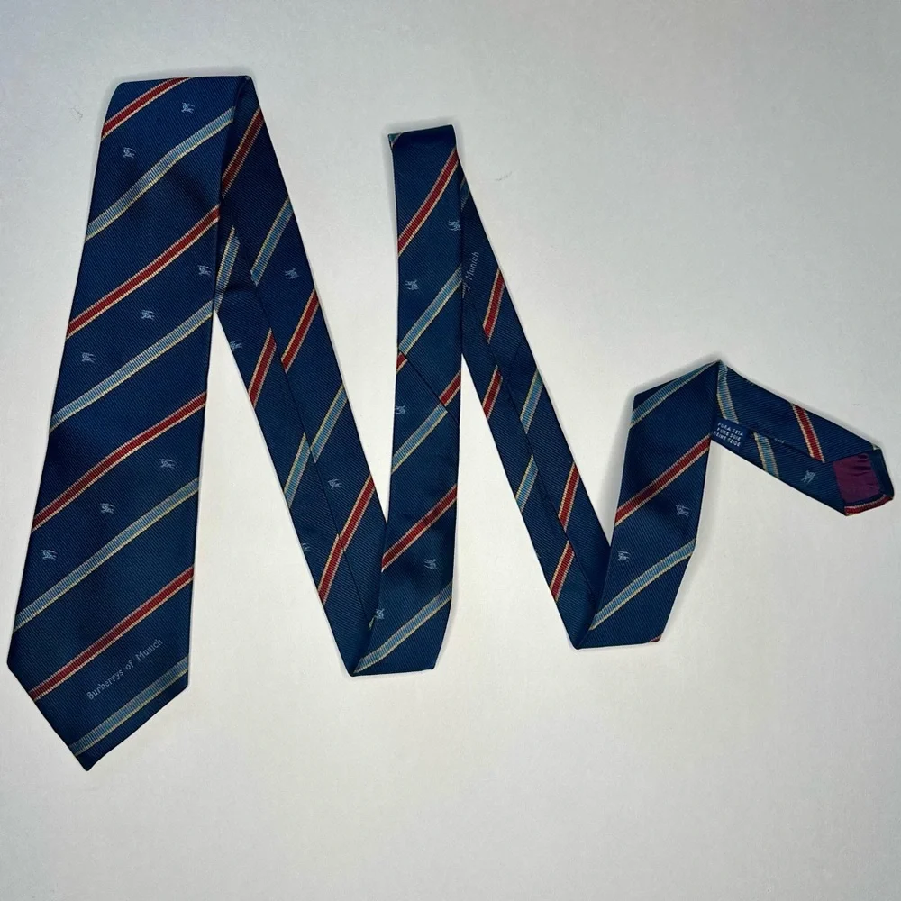 Rare Vintage Burberry of Munich Classic Blue Silk Tie 3”